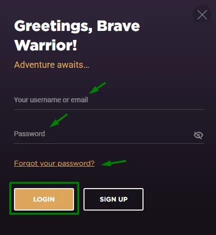 Jackpot Jill login form with username, password, and login button
